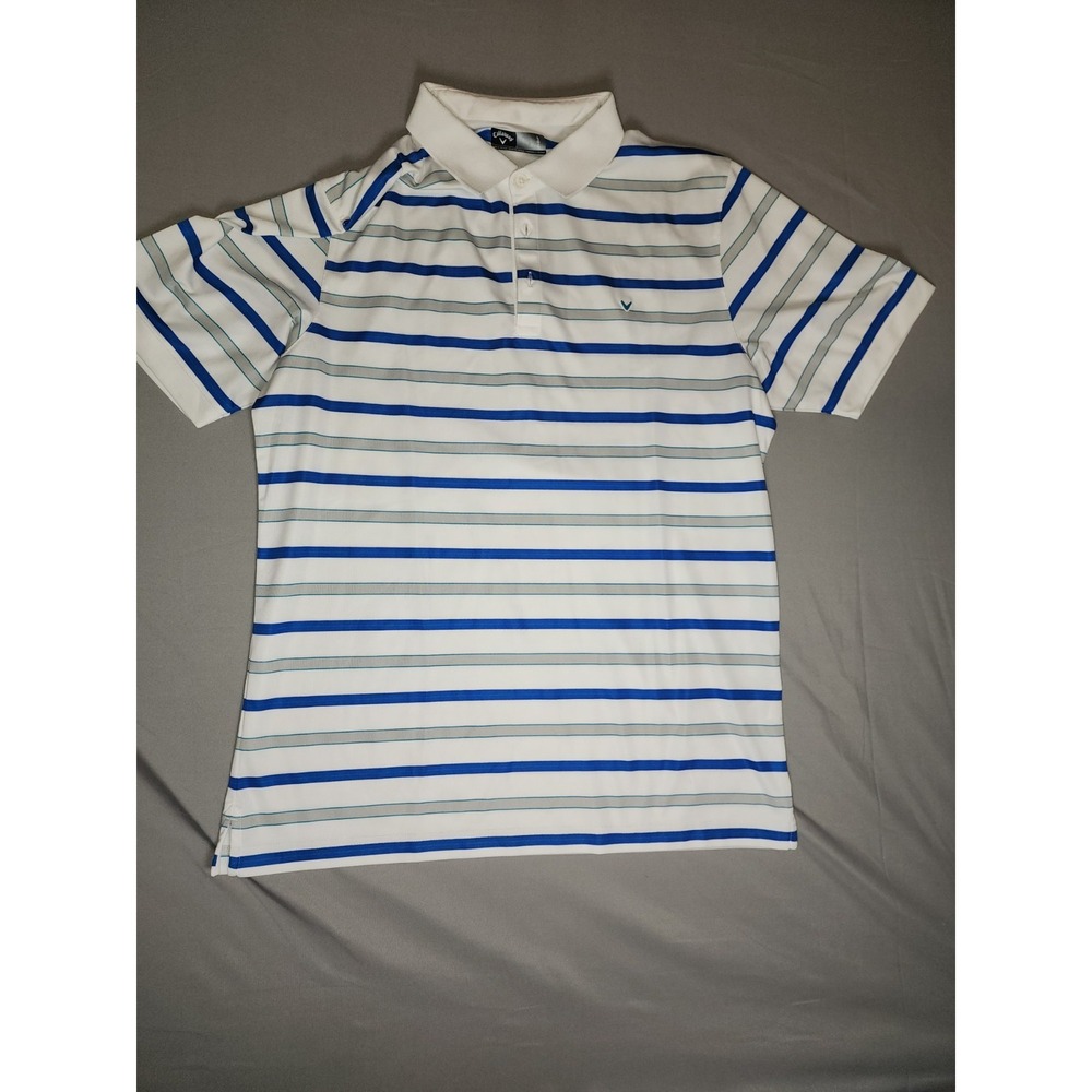 Callaway Golf Polo Shirt Mens Large White Blue Stripe Performance